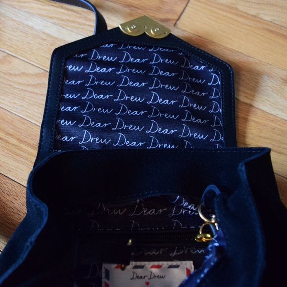 Dear Drew Black Suede Backpack with Gold Heart Closure - Picture 5 of 7